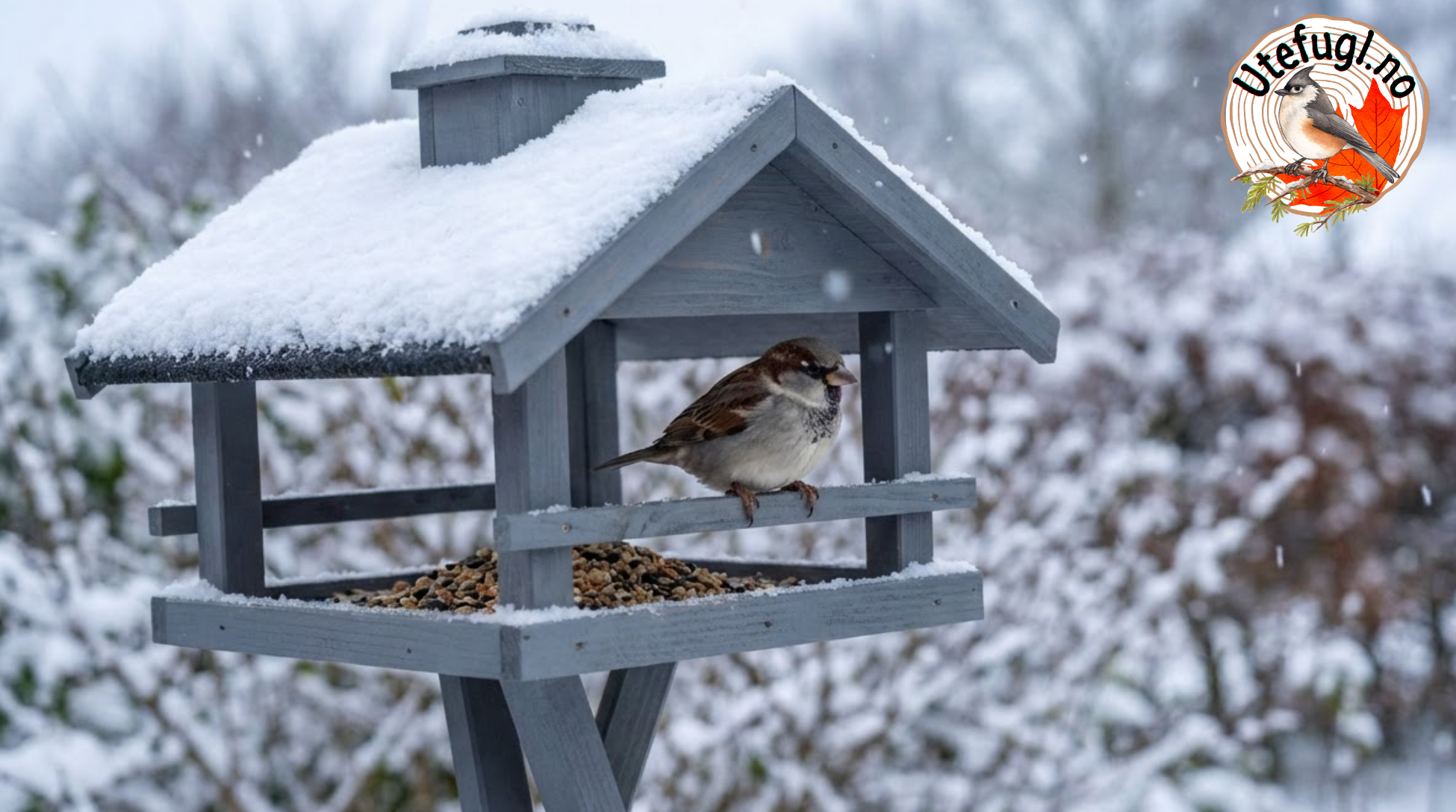Gråspurv som trives i Trixie Natura Utefuglhus med stativ