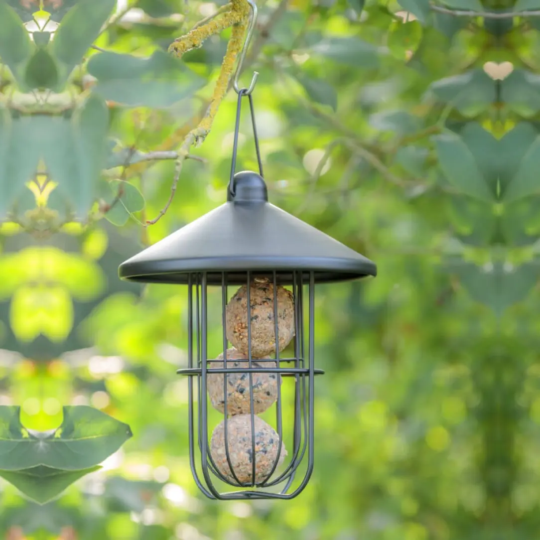 Utefuglautomat til meiseboller i metall, ø19 x 24cm sort halvmatt